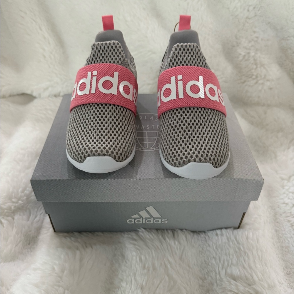 Adidas Kids Lite Racer Adapt Gray and Pink Shoes Size 8